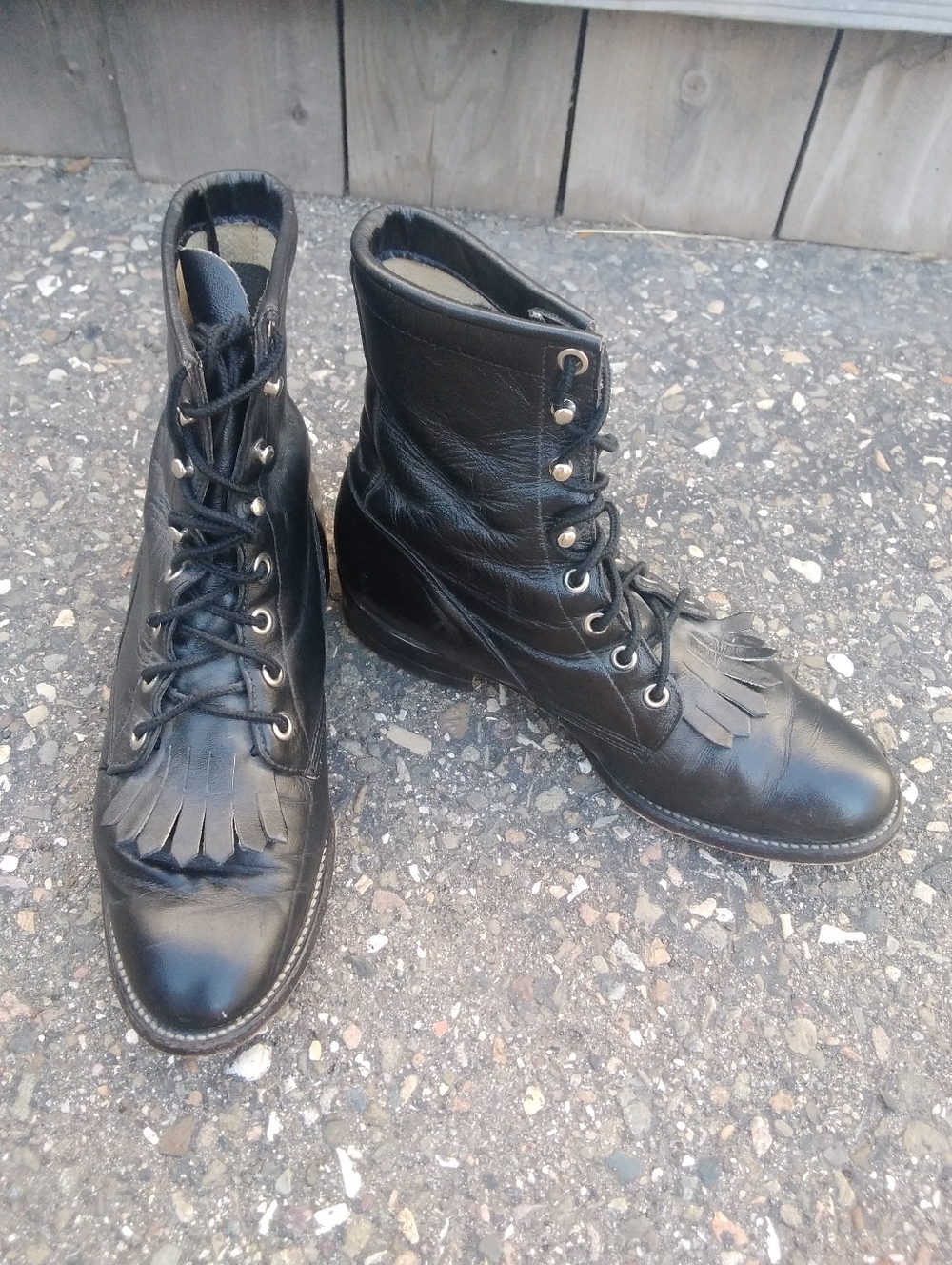 Justin Boots Granny Tassle L0504 Black Leather Lace-Up Womens 6.5B Boho Steampun